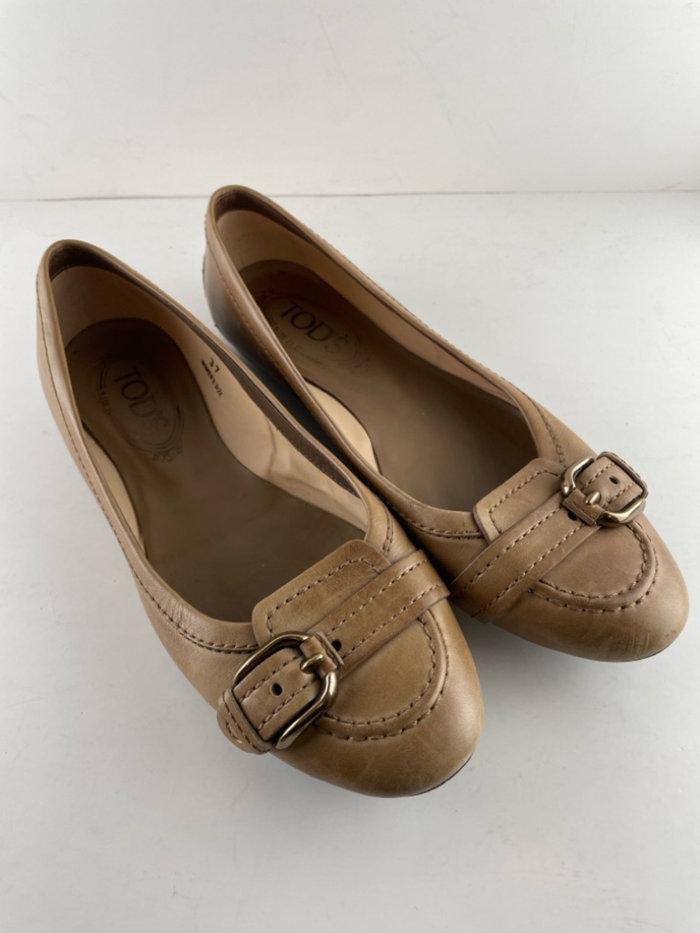 Tod’s Tan Leather Driving Flats Size 37 Made in Italy Ballet Loafers